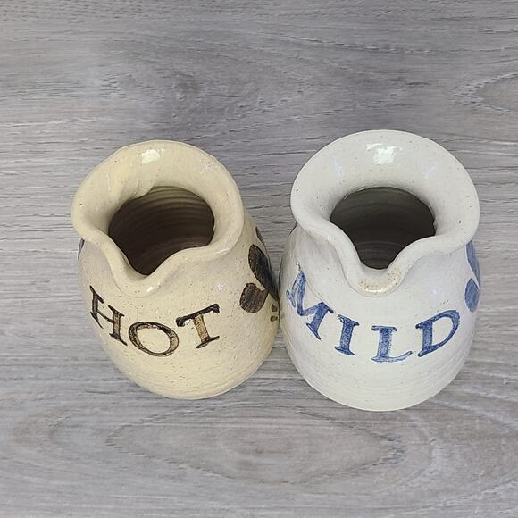 Pottery Hot Mild Salsa Sauce Pourable Jars Blue Black Cactus Set - Picture 6 of 7